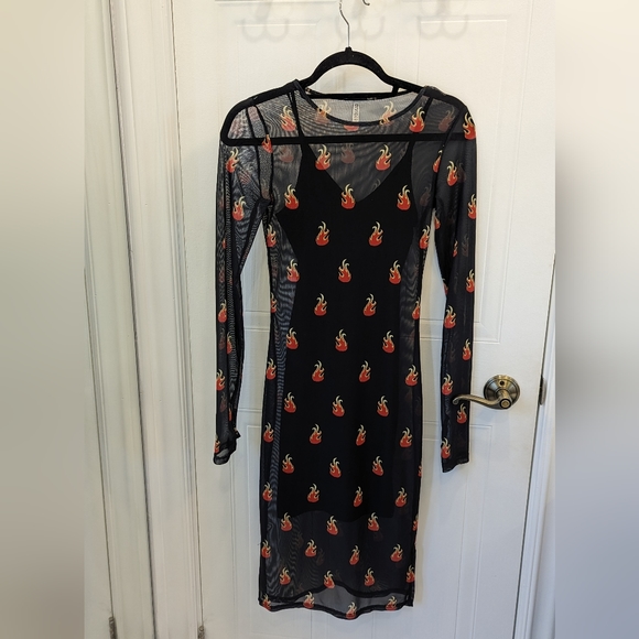 ✨BOGO ALL $5 ITEMS✨ divided by h&m flame emoji print bodycon mesh dress - Picture 1 of 1